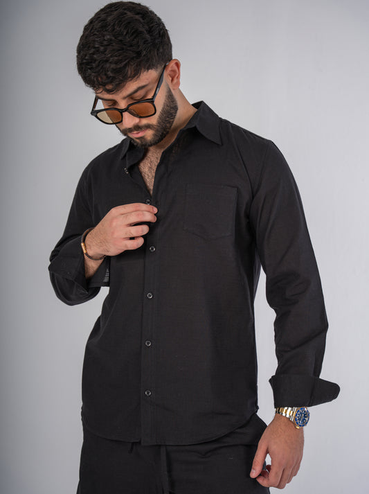 Premium Linen/Cotton Shirt- Midnight Black