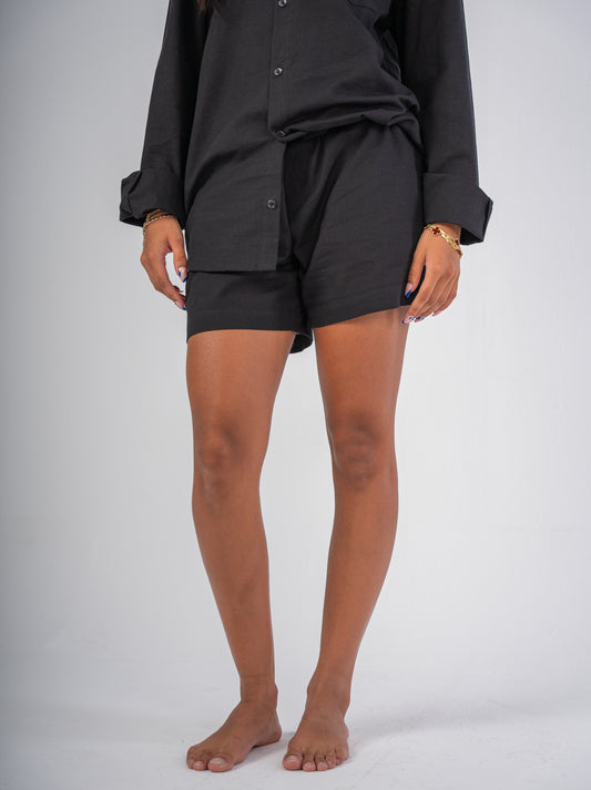 Premium Linen/Cotton Short- Midnight Black